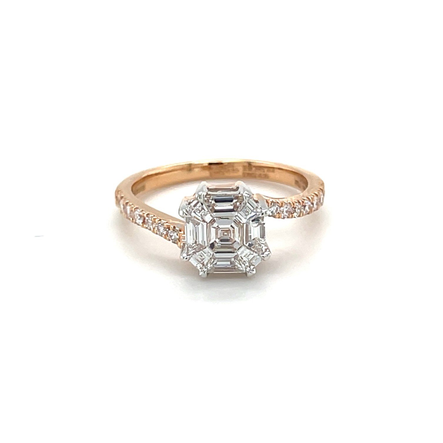 Twisted Emerald-Cut Diamond Ring in Rose Gold